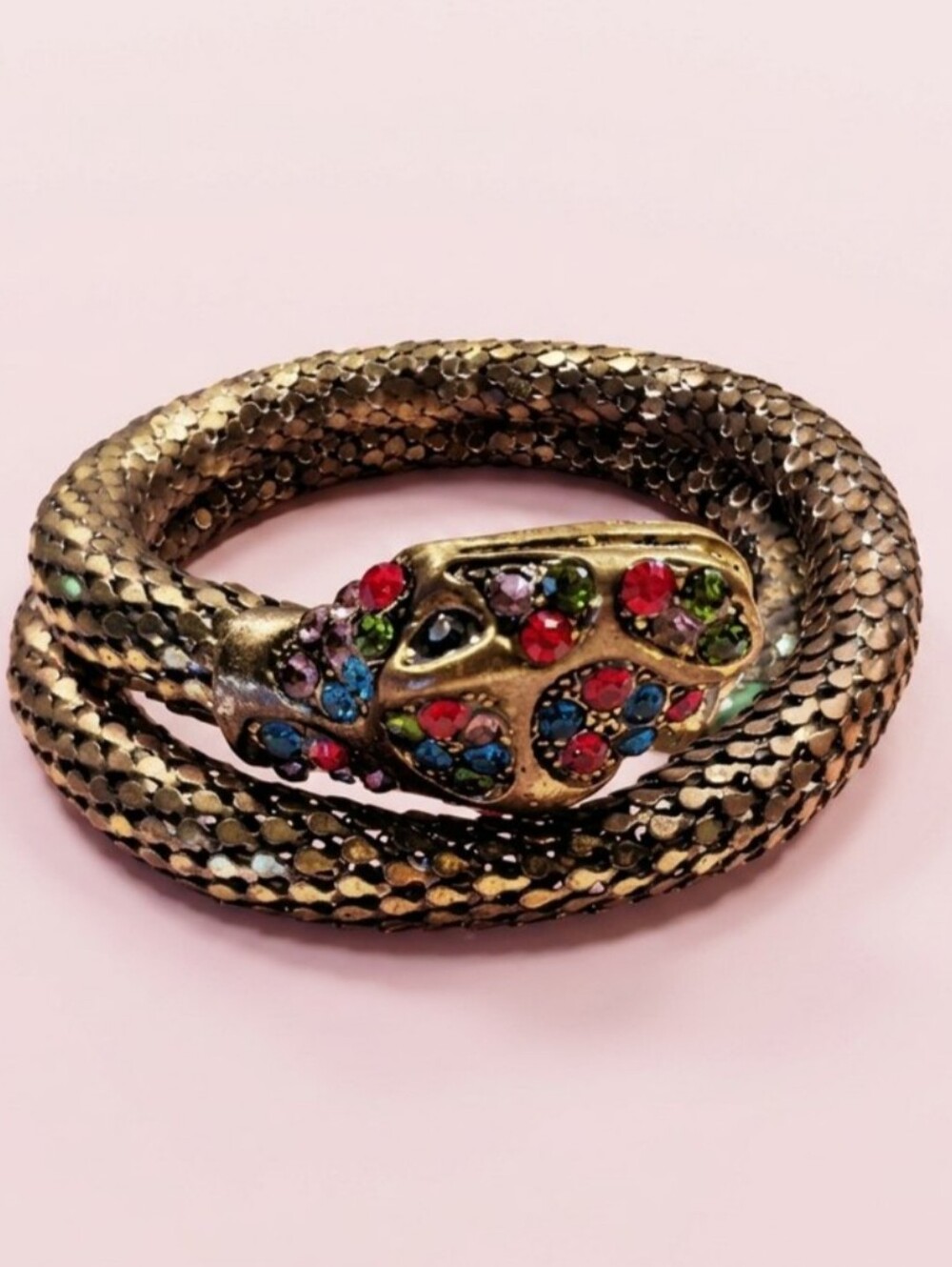 Vintage Mesh Gold Snake Coil Crystal Boho Indie Fairy Bracelet